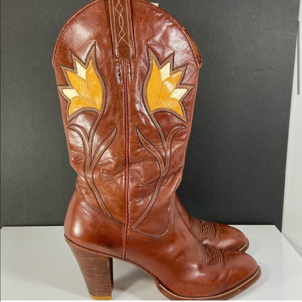 Dan Post Women’s Leather Mid Calf Brown Cowboy Boots Sz 8 EUC - Picture 2 of 13